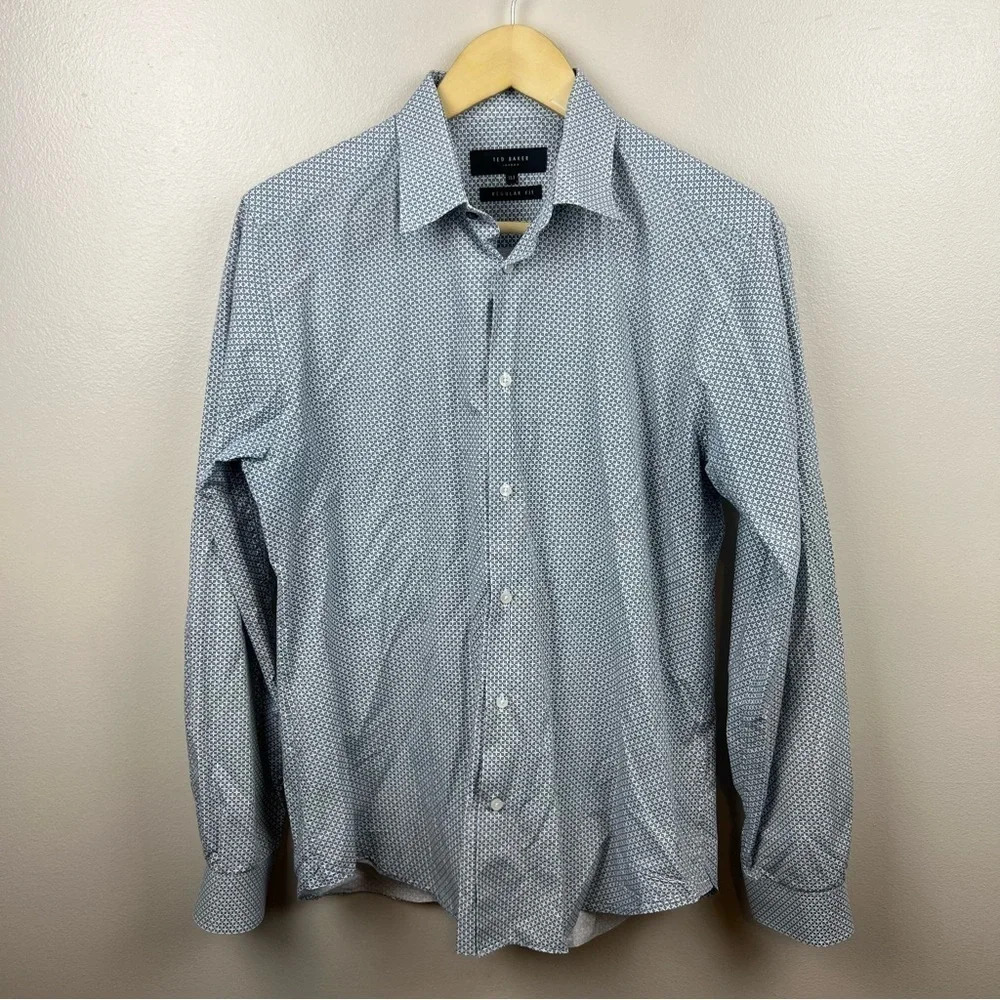 Ted Baker Button Up Dress Shirt Mens Size 15.5 Blue Work Career Professional